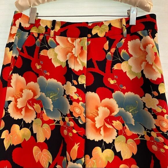 LOFT Floral Culottes Wide Leg 6 Petite Asian Style Pattern Black Red Blue - Picture 3 of 7